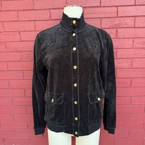 Vtg‎ Y2K Lauren Ralph Lauren Velour Track Jacket Womens Large Gold Button Bomber
